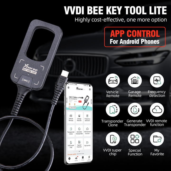 2023 Xhorse VVDI Bee Key Tool Lite, Support Android with Type C, Get Free 6pcs XKB501EN Wired Remotes