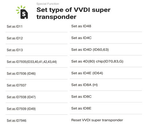 set type of vvdi super transponder